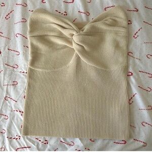 Chic Cream Tube Strapless Knit Top